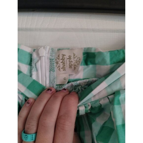 Shabby Apple A Line Green and white checker skirt - Picture 7 of 7